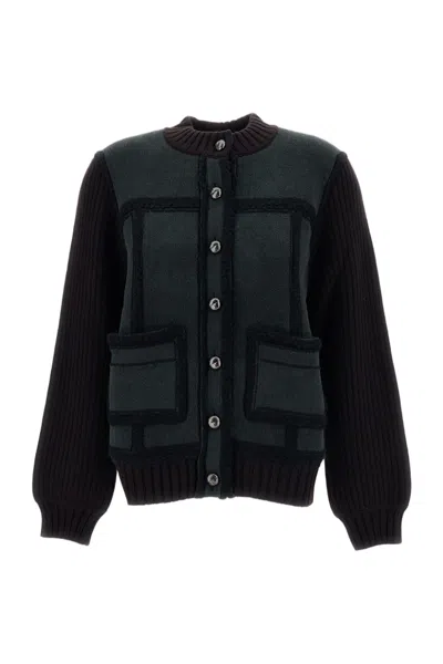 Barrie Brown / Green Color Block Cashmere Cardigan In Black