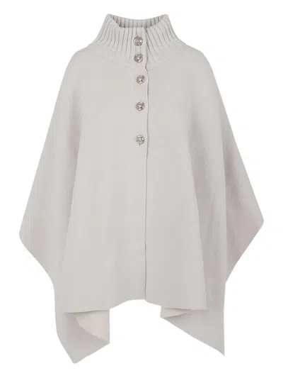 Barrie Buttoned Funnel-neck Poncho In White
