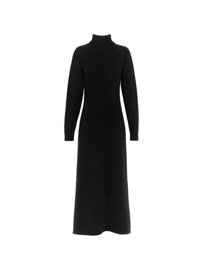 Barrie Cable-knit Roll-neck Maxi Dress In Black