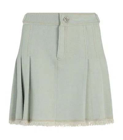 Barrie Cashmere-blend Denim Pleated Skirt In Blue