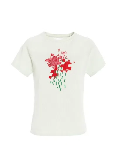 Barrie Cashmere Floral Motif Top In White