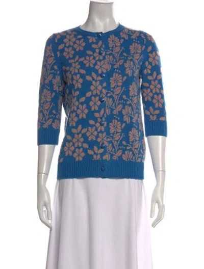 Pre-owned Barrie Cashmere Floral Print Sweater In Blue