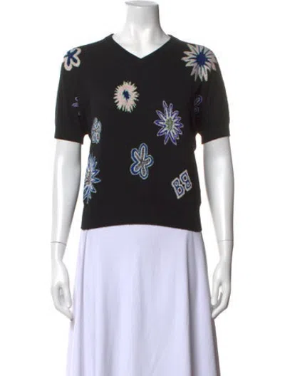Pre-owned Barrie Cashmere Floral Print Sweater In Blue
