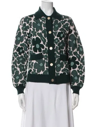 Pre-owned Barrie Cashmere Floral Print Sweater In Green