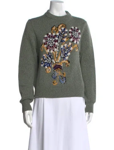 Pre-owned Barrie Cashmere Floral Print Sweater In Green
