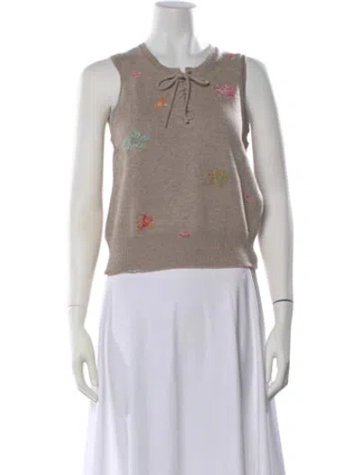 Pre-owned Barrie Cashmere Floral Print Sweater In Neutral