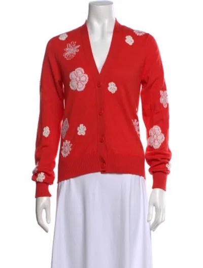 Pre-owned Barrie Cashmere Floral Print Sweater In Orange/red