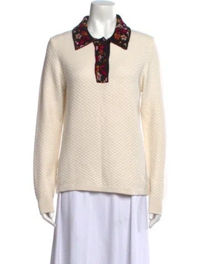 Pre-owned Barrie Cashmere Floral Print Sweater W/ Tags In Neutral