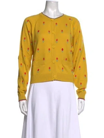 Pre-owned Barrie Cashmere Floral Print Sweater In Yellow