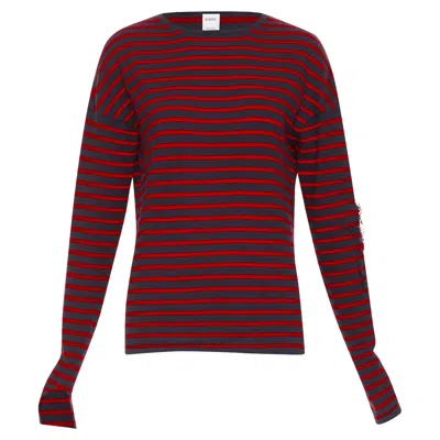 Barrie Cashmere Fringe Applique Striped Sweater In Red