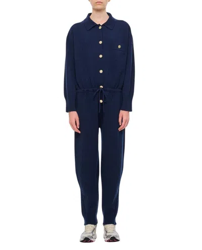 Barrie Cashmere Front Buttoned Jumpsuit In Blue