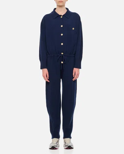 Barrie Cashmere Front Buttoned Jumpsuit In Blue