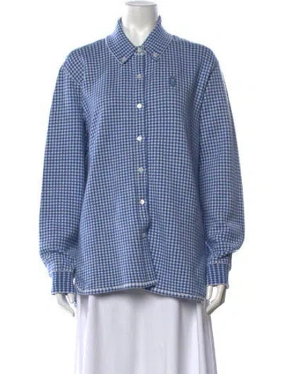 Pre-owned Barrie Cashmere Plaid Print Button-up Top W/ Tags In Blue