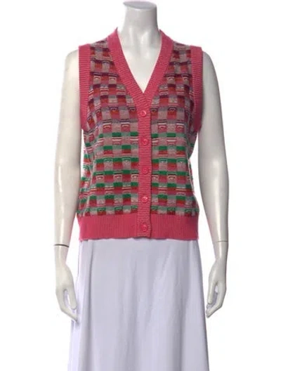Pre-owned Barrie Cashmere Plaid Print Sweater In Pink