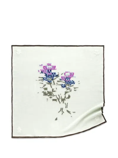 Barrie Cashmere Scarf With Thistle Motif In Orange