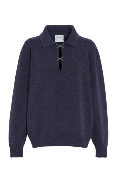 Barrie Cashmere Sparkling Cross Polo Sweater In Blue