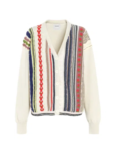 Barrie Cashmere Stripe Motif Cardigan In Multi