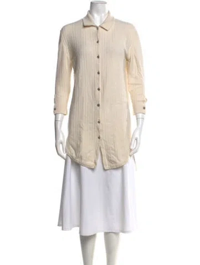 Pre-owned Barrie Cashmere Three-quarter Sleeve Button-up Top In Neutral