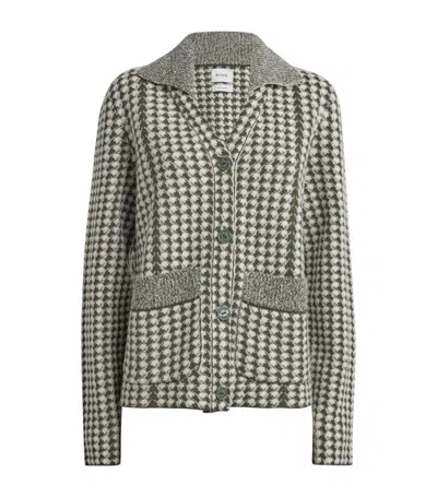Barrie Cashmere-wool-silk Houndstooth Cardigan In Black