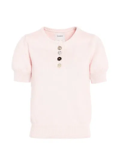 Barrie Cotton And Cashmere Top With Jewelled Buttons In Pink