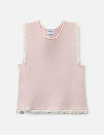 Barrie Denim Fringed Cashmere Cotton Knit Top In Pink/粉红色/粉紅色/핑크/ピンク