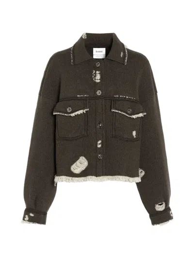 Barrie Denim Fringed Jacket In Brown