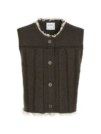 Barrie Denim Fringed Sleeveless Jacket In Brown