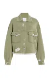 Barrie Distressed Denim-like Cashmere Jacket In Green