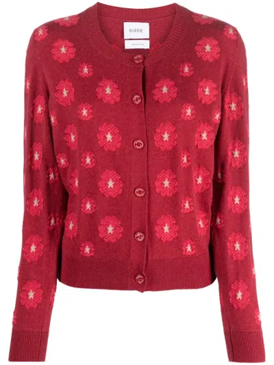 Barrie Floral-embroidered Cardigan In Red