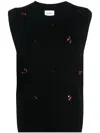 Barrie Floral-embroidery Cashmere Vest In Black