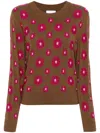 Barrie Floral-intarsia Crew-neck Jumper In Brown