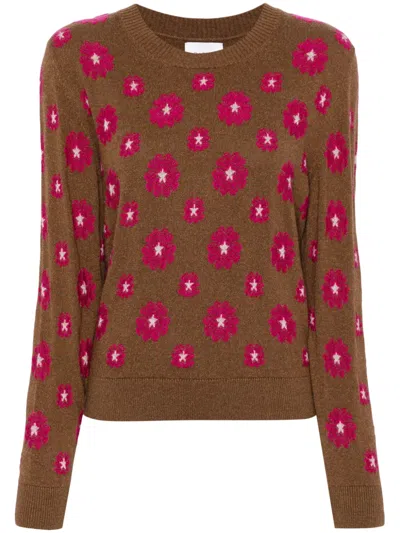 Barrie Floral-intarsia Crew-neck Jumper In Brown