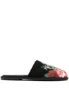 Barrie Floral Intarsia-knit Cashmere Slippers In Black