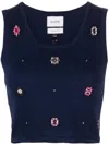 Barrie Floral-motif Cropped Knitted Top In Blue