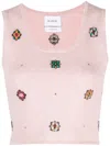 Barrie Floral-motif Cropped Knitted Top In Pink