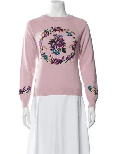 Pre-owned Barrie Floral Print Crew Neck Sweater In Pink