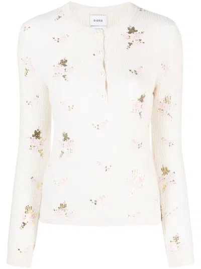 Barrie Floral-print Waffle-knit Jumper In Pink