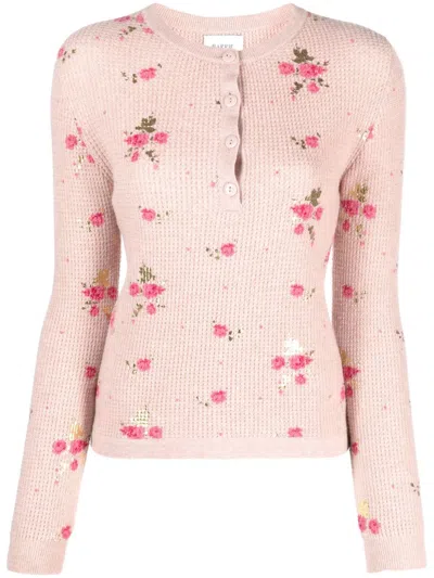 Barrie Floral Print Cashmere Jumper In Pink