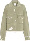 Barrie Distressed Denim-like Cashmere Jacket In Grün