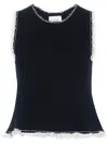 Barrie Frayed-detailing Knitted Top In Blue