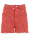 Barrie Fringed Denim Shorts In Red