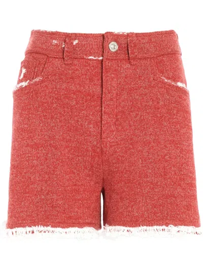 Barrie Fringed Denim Shorts In Red