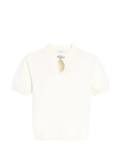 Barrie Gem-embellished Keyhole-detail Knitted T-shirt In White