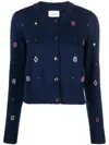 Barrie Intarsia-knit Round-neck Cardigan In Blue