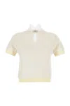 Barrie Knitted Wool Top With Rhinestone Brooch In White