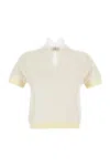 Barrie Knitted Wool Top With Rhinestone Brooch In White