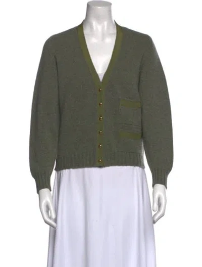 Pre-owned Barrie Lambswool V-neck Sweater In Green