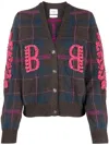 Barrie Logo-embossed Tartan-pattern Cashmere Cardigan In Brown