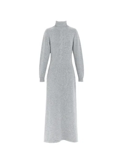 Barrie Maxi Cable-knit Roll-neck Dress In Gray