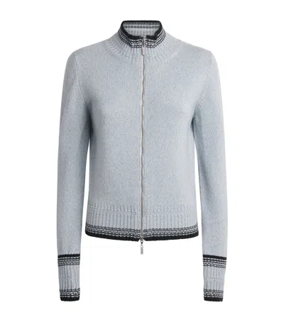Barrie Mottled Cashmere Zip-up Cardigan In Blue